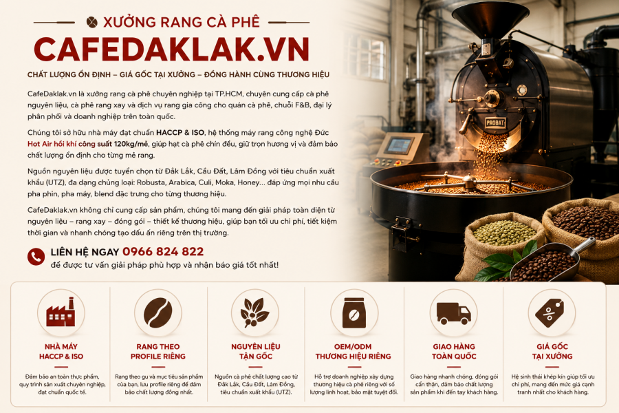 Xưởng cà phê CafeDaklak.vn - Giải pháp toàn diện cho kinh doanh cà phê